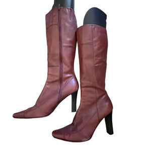 Bandolino Brown Leather Side Zipper Knee High Heel Boots Size 10